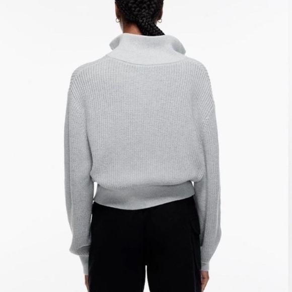 Aritzia TNA Womens XXS Ashbury Quarter Zip Cropped Pullover Ribbed Knit Gray - Picture 2 of 13